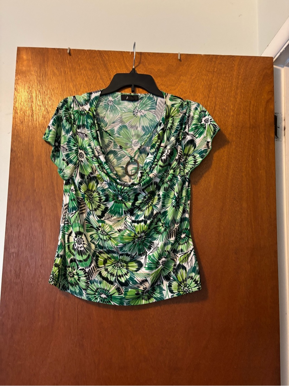 Women’s Green Floral Cowl Neck Top